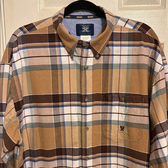 Tan and Brown Casual Button Down Shirt with Plaid Design #37 - Picture 2 of 11